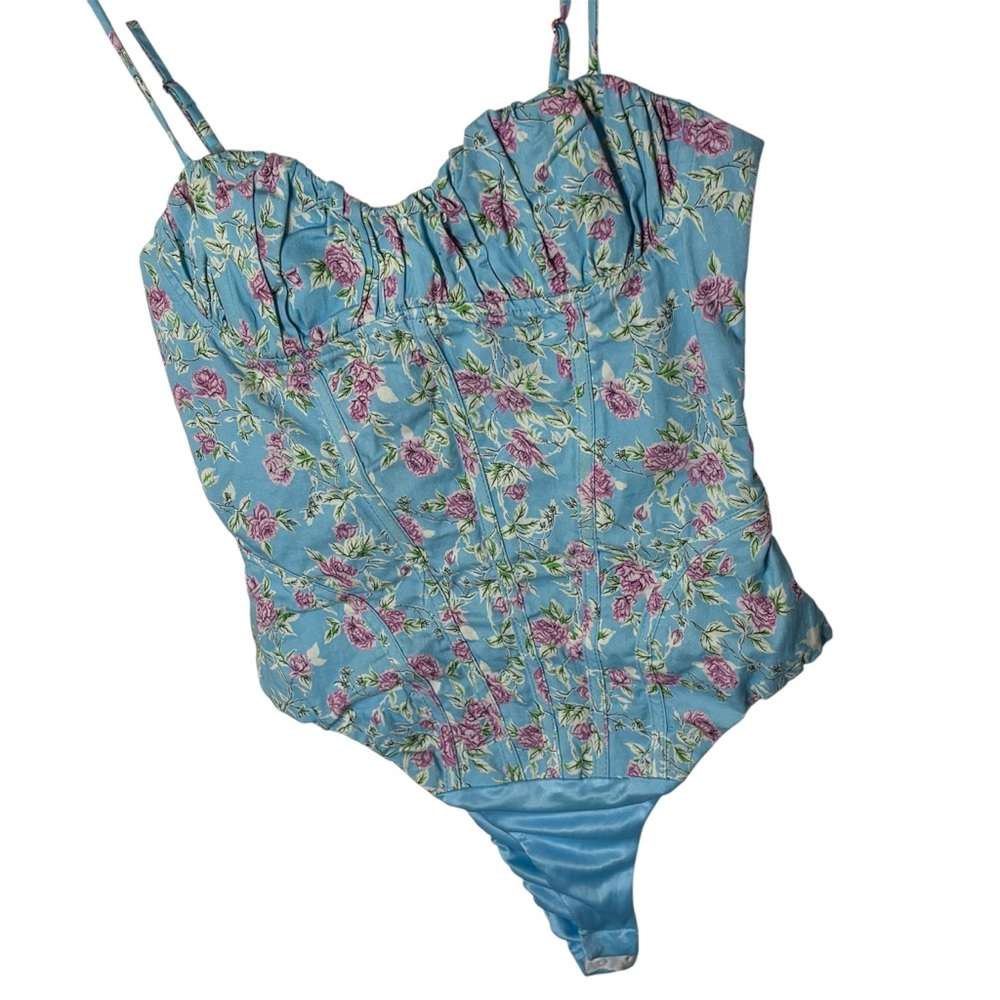 Zara Womens Corset Bodysuit Top Bustier Women’s M Smocked Floral Soft Girl